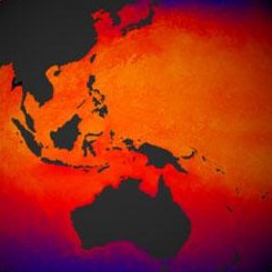 A thermal map of Europe, Asia and Oceania.