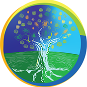 Circular logo of the GLOBE Year of Climate and Carbon Campaign consisting of a stylized tree growing over stylized earth and sky