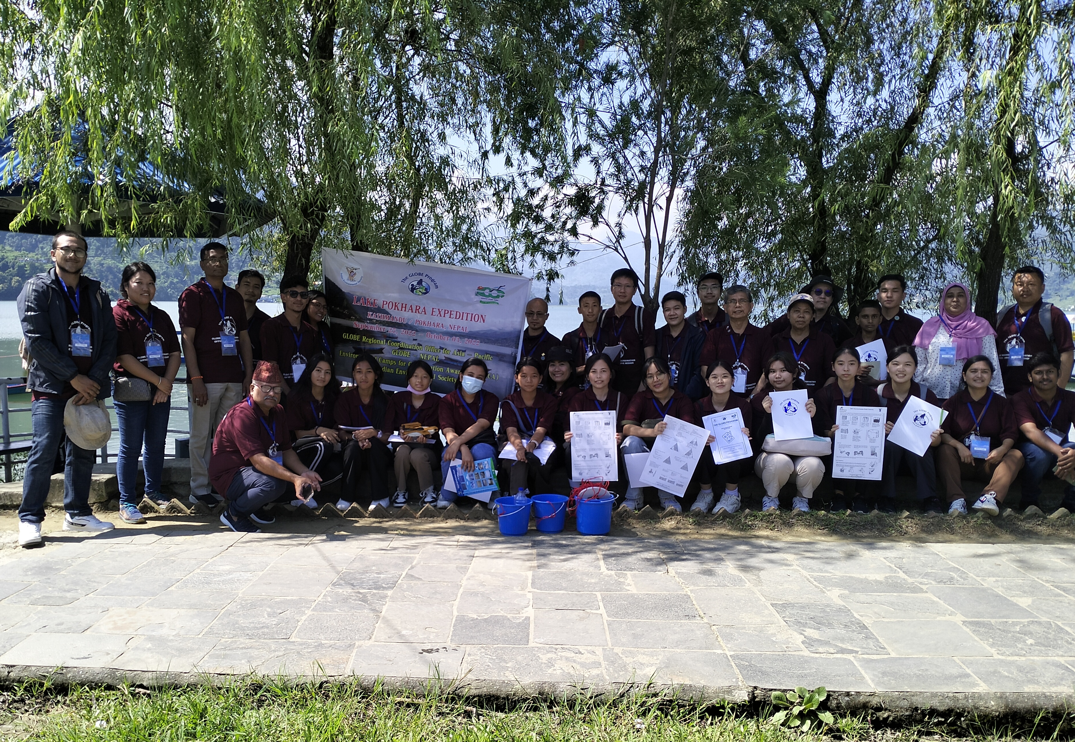 Group photo of the participants at Lake Fewa, Pokhara, Nepal