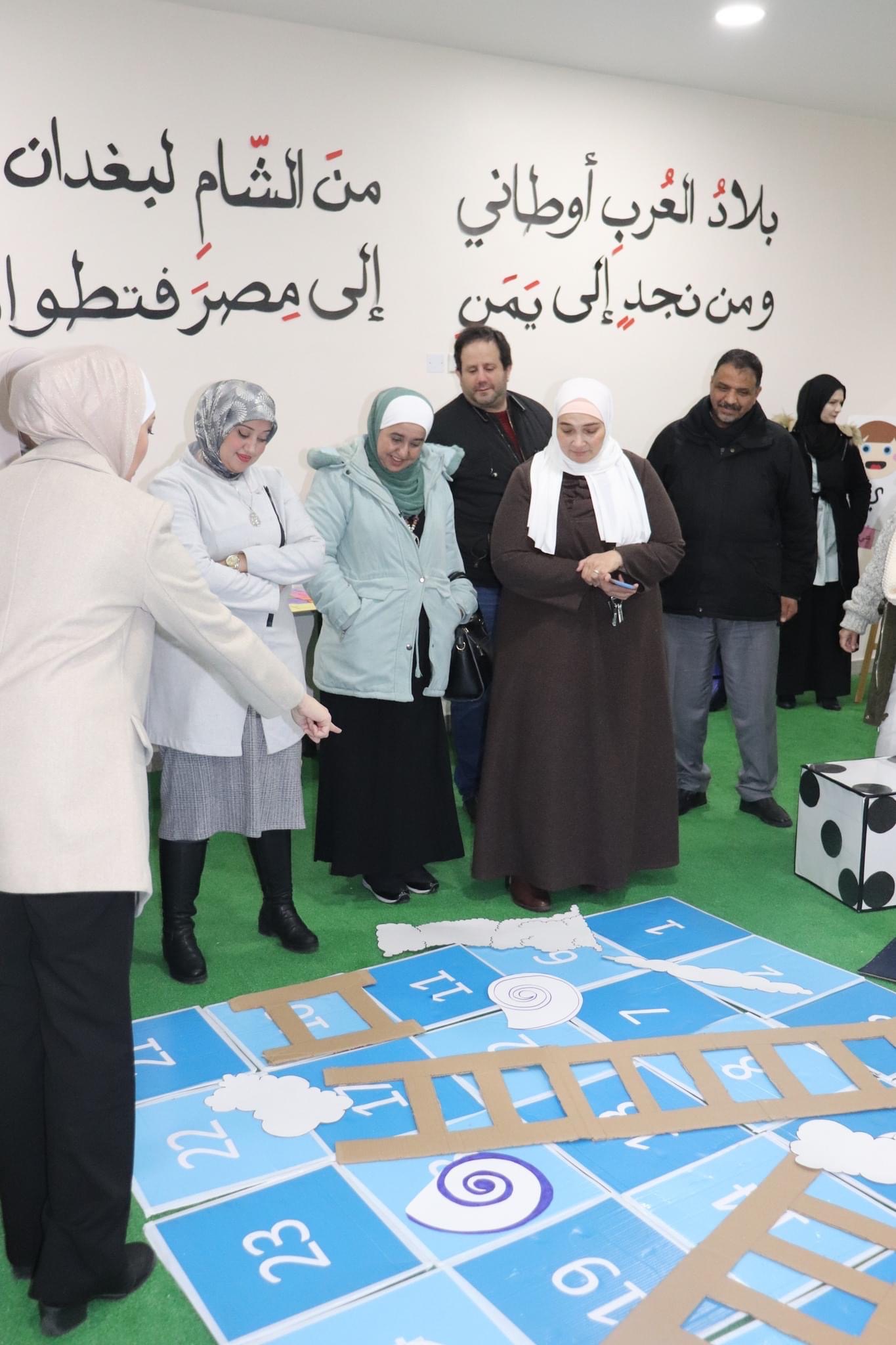 Ms. Reem explains the game for Coordinators from the Prime Ministry of Education, Mrs. Hiba, Mrs. Mnal, Mrs. Esara , Mr. Fawzi , and Mr. Jaser