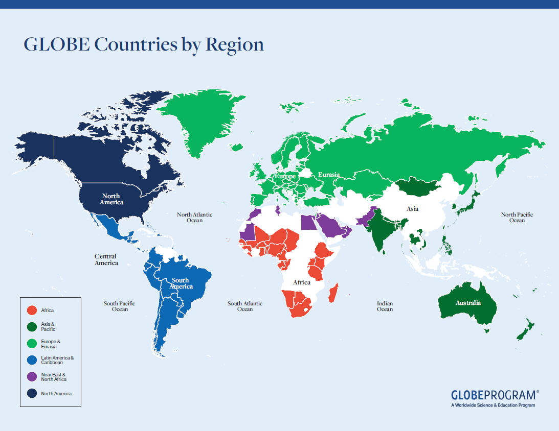 map showing participating GLOBE countries