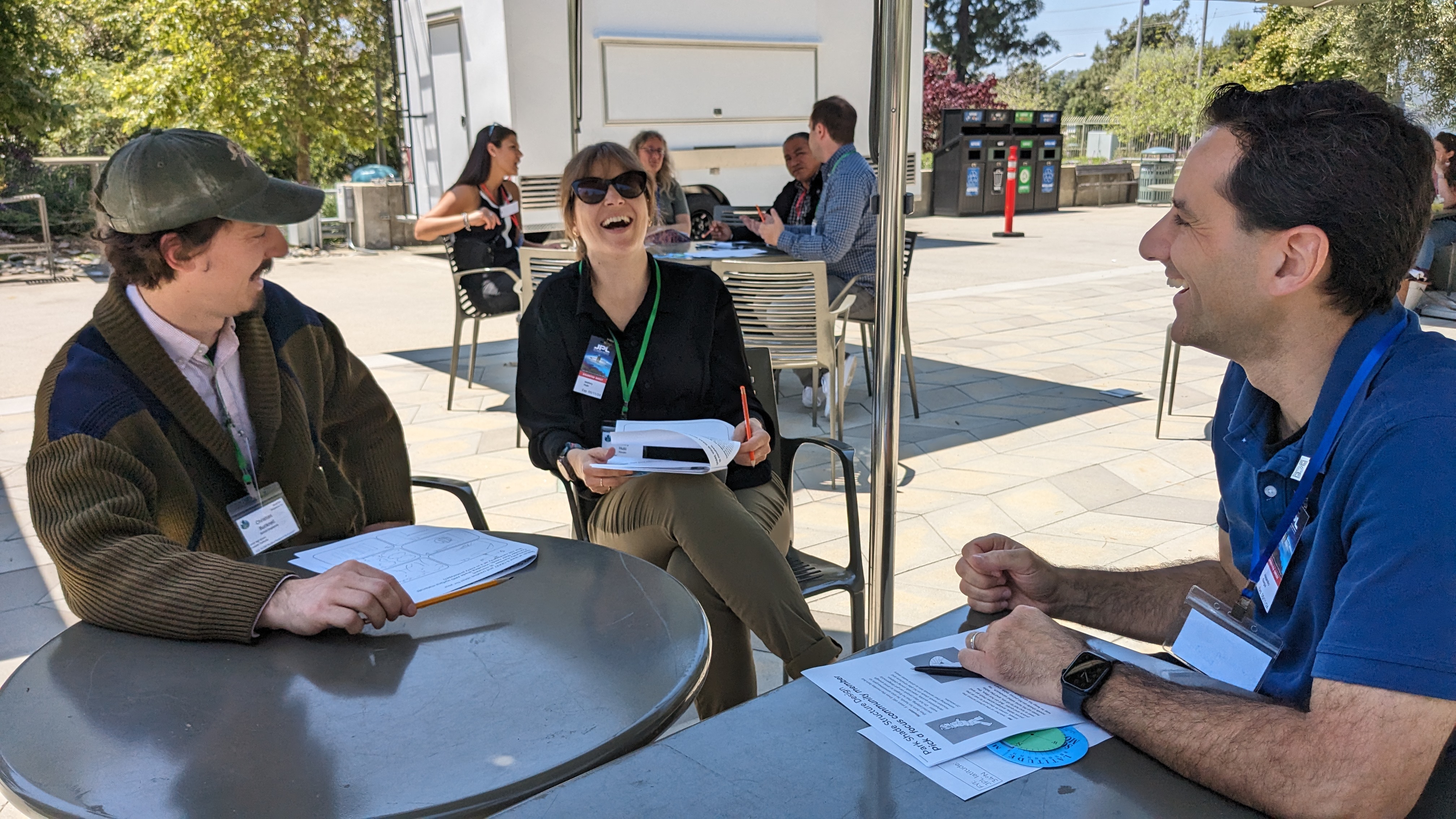 students conduct research outdoors