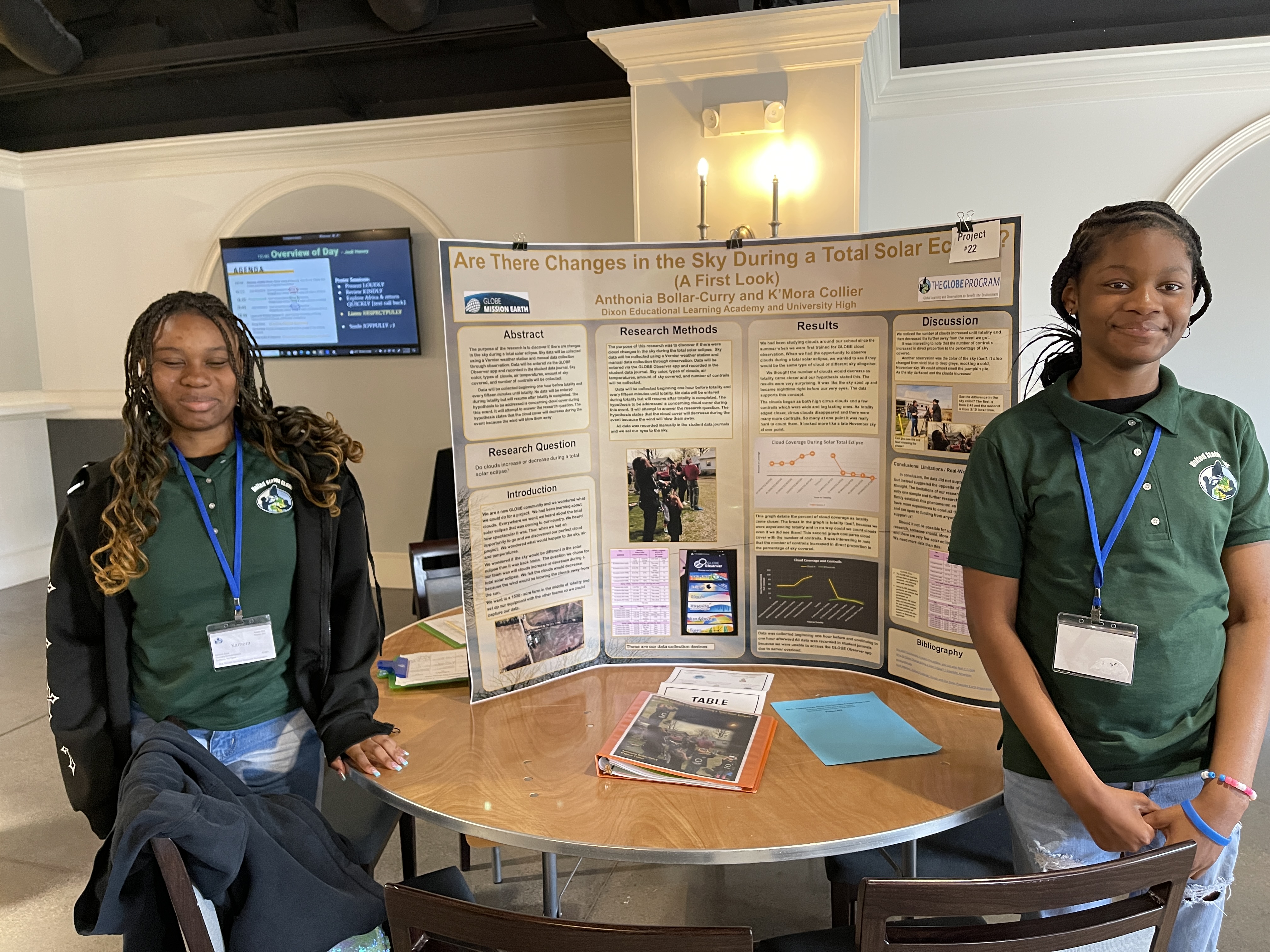 Two students stand in front of their poster