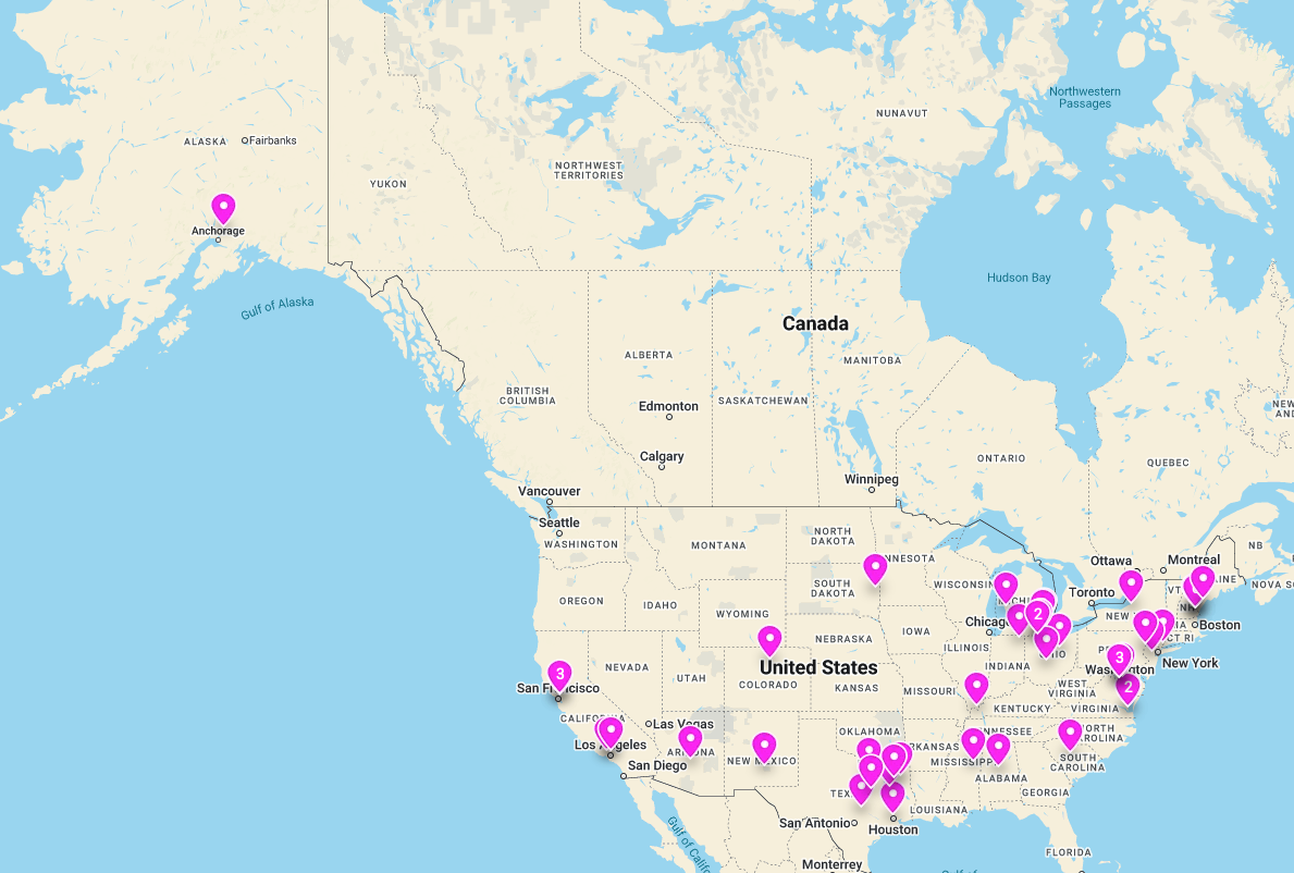 a map of the United States shows the locations of student research symposium participants from 25 states