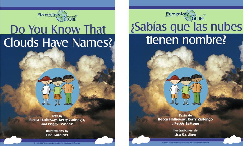 Libros de Elementary GLOBE acerca de las nubes en ingles y español