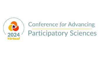 Text reading "conference for advancing participatory sciences" accompanied by a circular logo that says 2024 virtual.