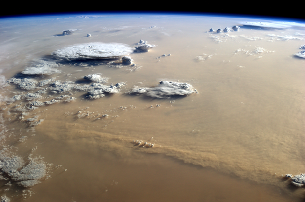 Image taken from space of a dust storm over the Sahara Desert.