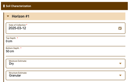 Screenshot of data form for pedosphere protocols