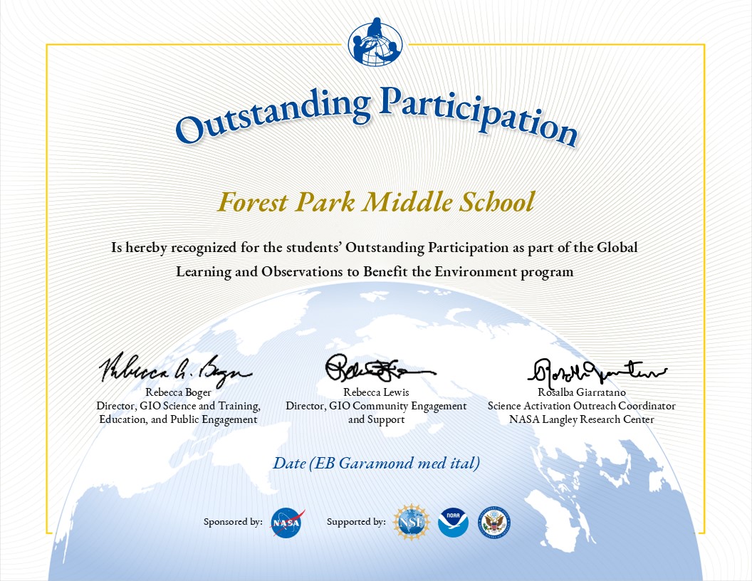 Forest Park middle GLOBE Certificate