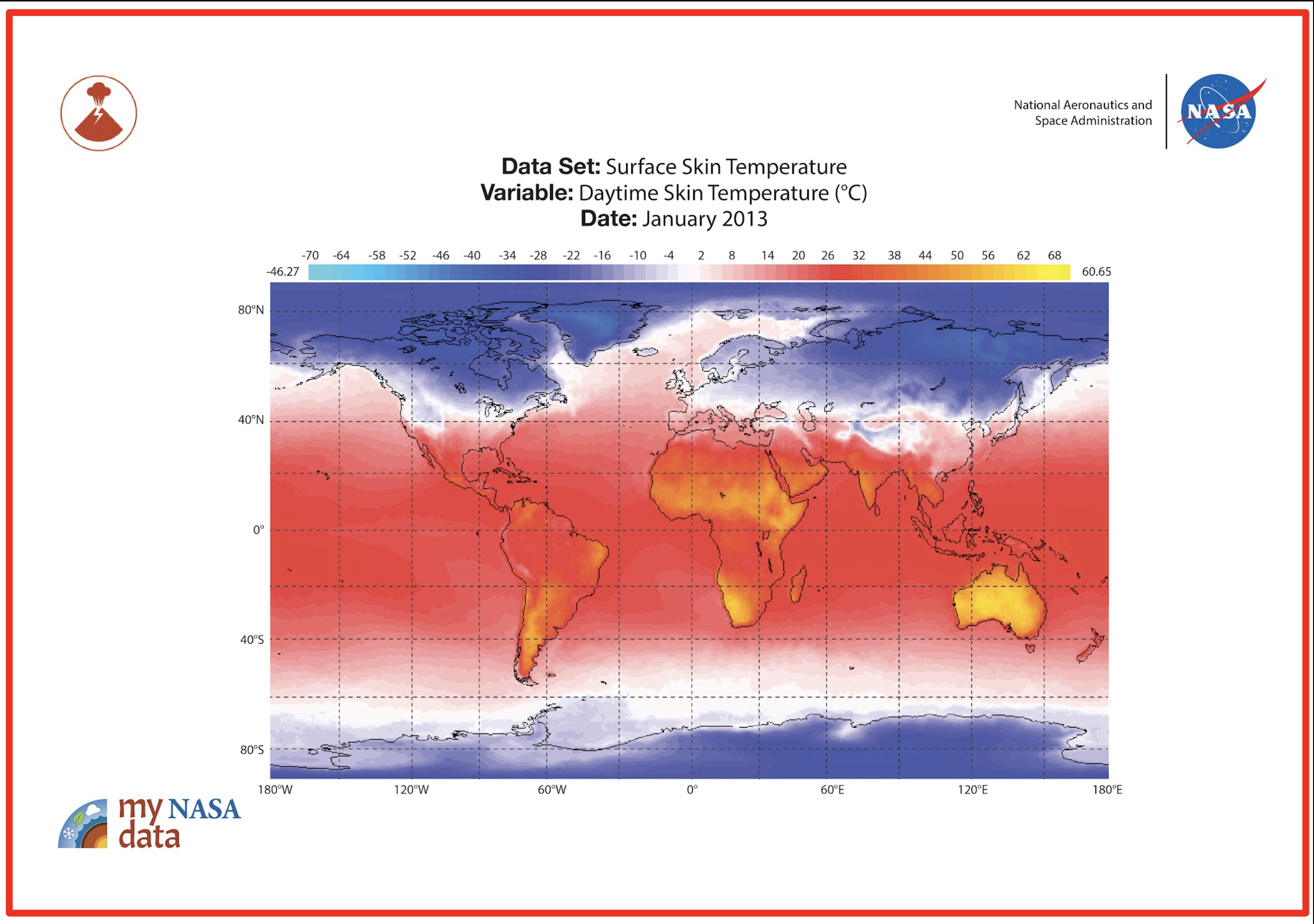 January 2013 Surface Skin Temperature slide from My NASA Data