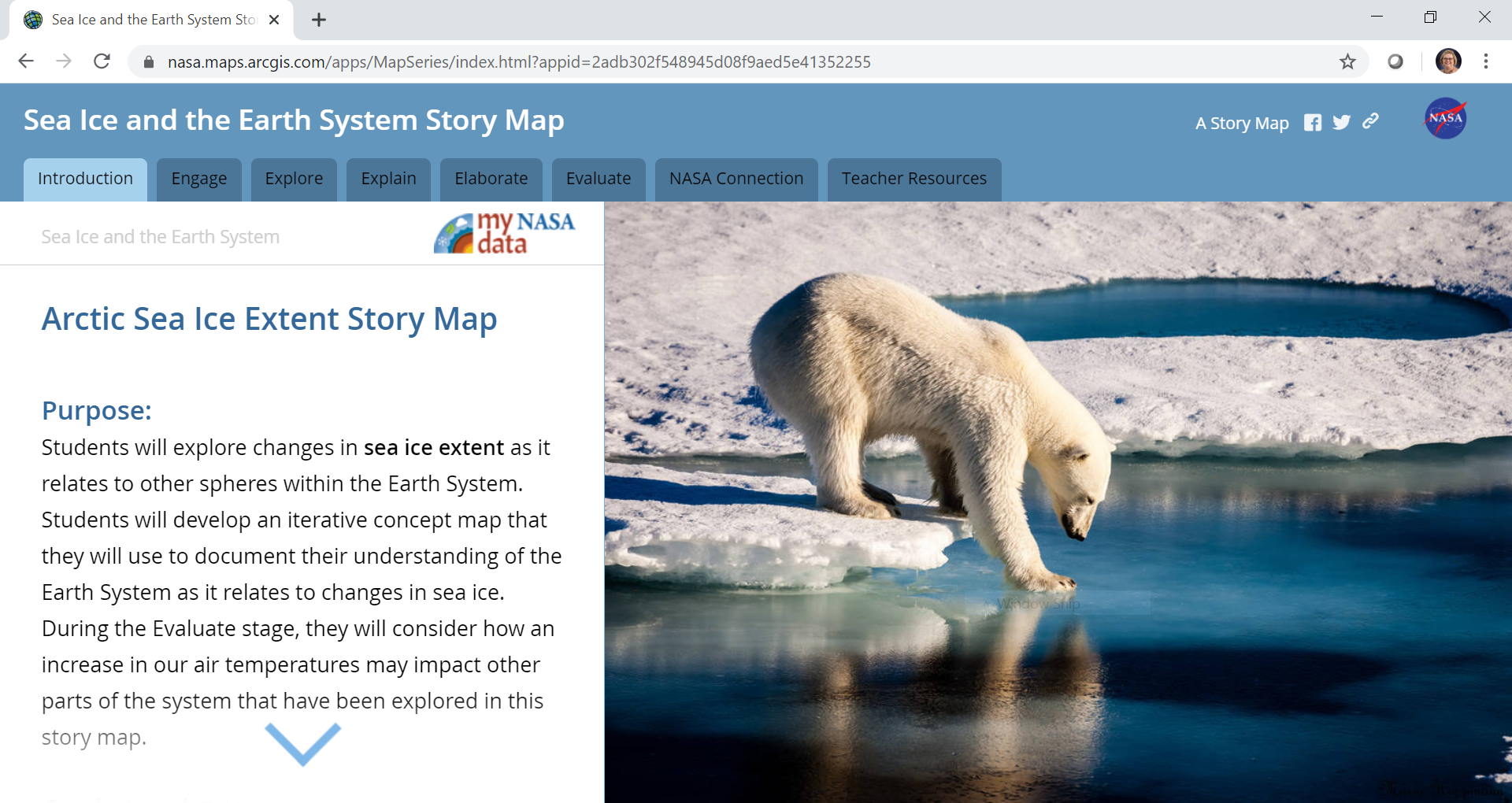 My NASA Data Sea Ice and the Earth System Story Map Image