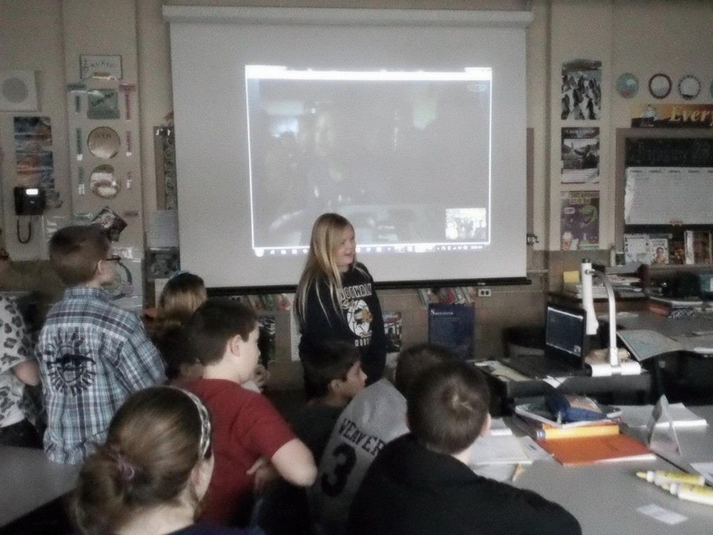 Main Street School students talking to fifth graders at Crenshaw School in Bolivar Peninsula, TX via Skype about their work with GLOBE protocols.