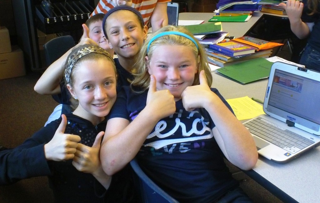 Main Street Students give the "thumbs up" to the GLOBE 2012 Virtual Student Conference.  