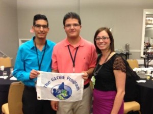 Students from Crestwood High School show off their award with GLOBE Program Office Scientist Jessica Mackaro