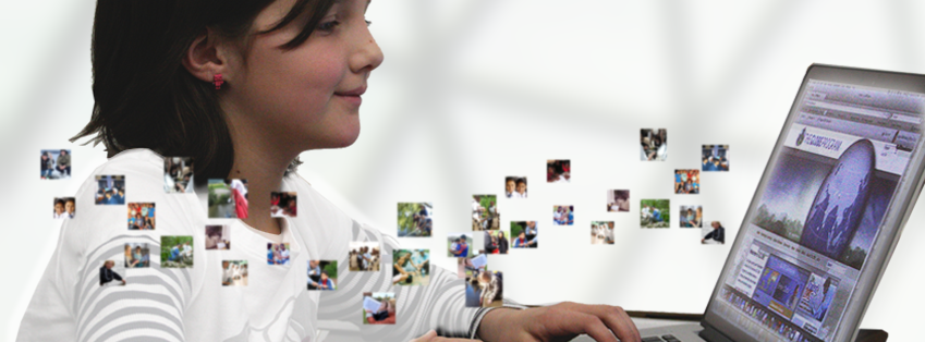 virtual conference banner - girl at computer